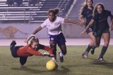 Kalijah Sanders shown here with the ball in Friday's (Feb. 2) game against El Diamanate in Tiger Stadium. The Tigers lost 2-0.